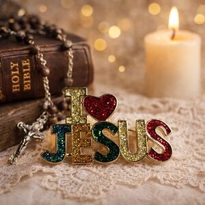 Vintage Glittery ‘I Love Jesus' Brooch